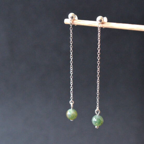boucles d'oreilles pendantes argent 925 et perle d'agate verte